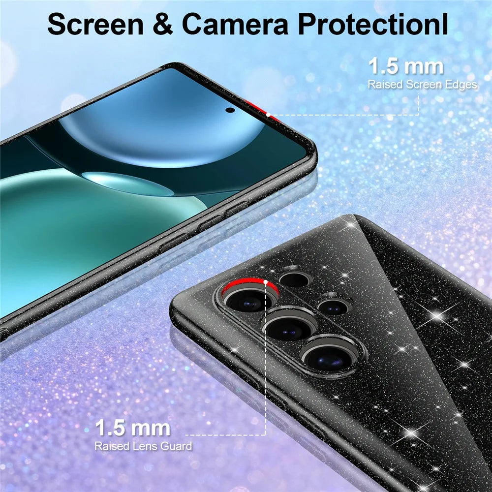 For Samsung Galaxy S25 Ultra Magnetic Case Glitter TPU Shockproof Phone Cover with Lanyard - Black - 3