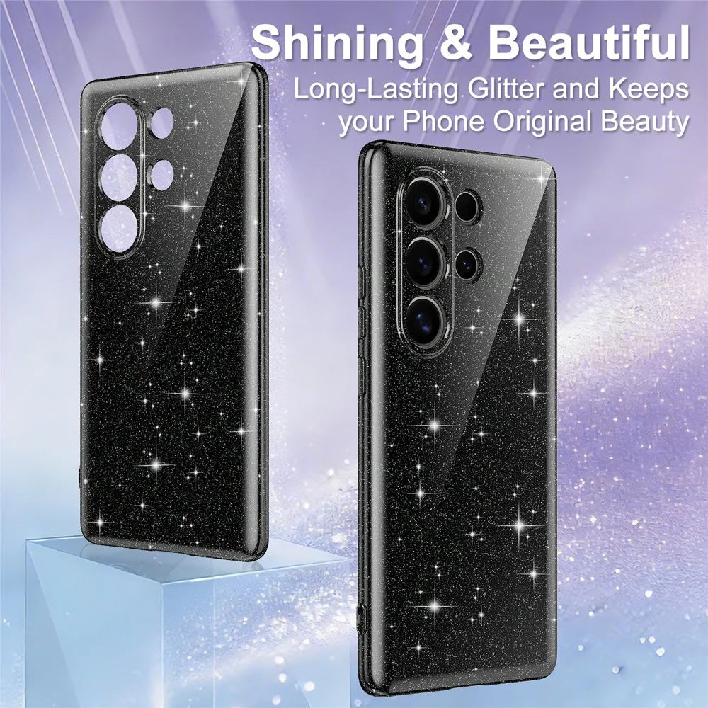 For Samsung Galaxy S25 Ultra Magnetic Case Glitter TPU Shockproof Phone Cover with Lanyard - Black - 5