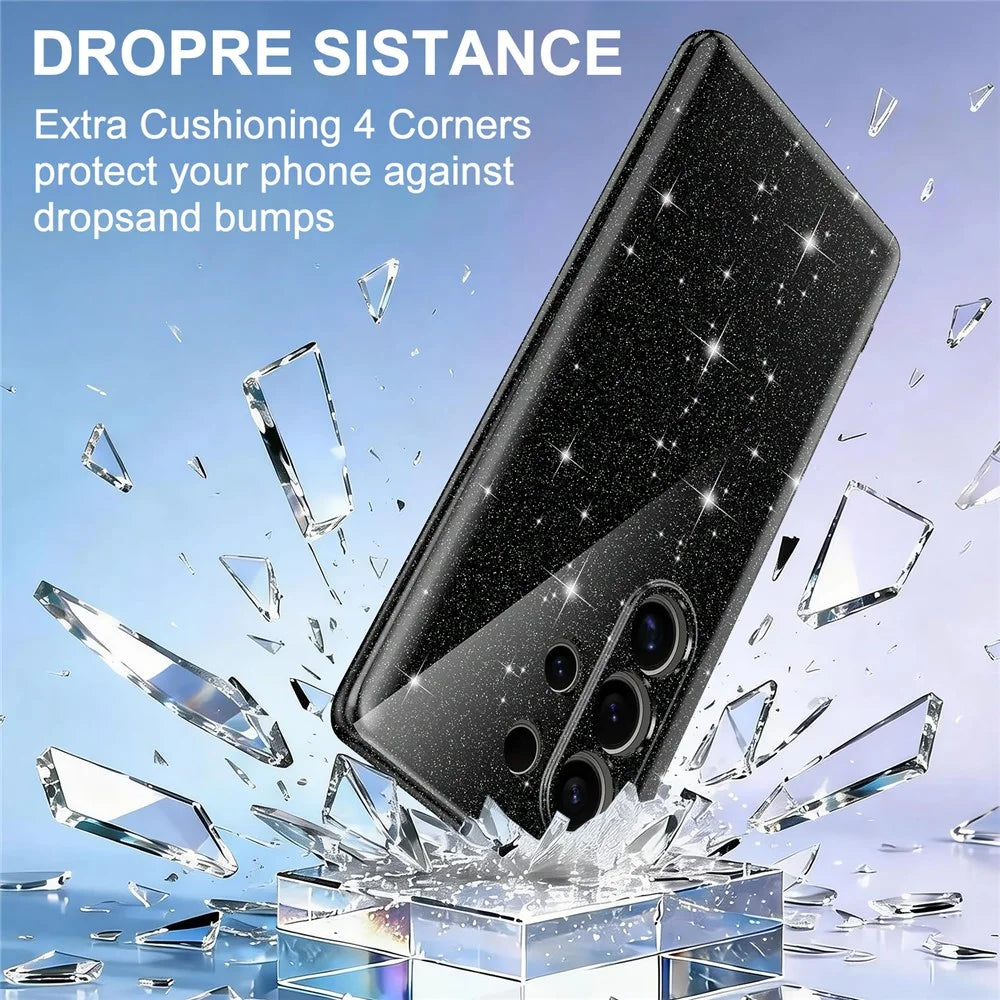 For Samsung Galaxy S25 Ultra Magnetic Case Glitter TPU Shockproof Phone Cover with Lanyard - Black - 6