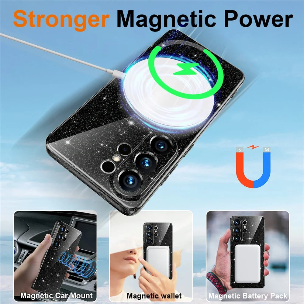 For Samsung Galaxy S26 Ultra Magnetic Case Glitter TPU Shockproof Phone Cover with Lanyard - Black - 2