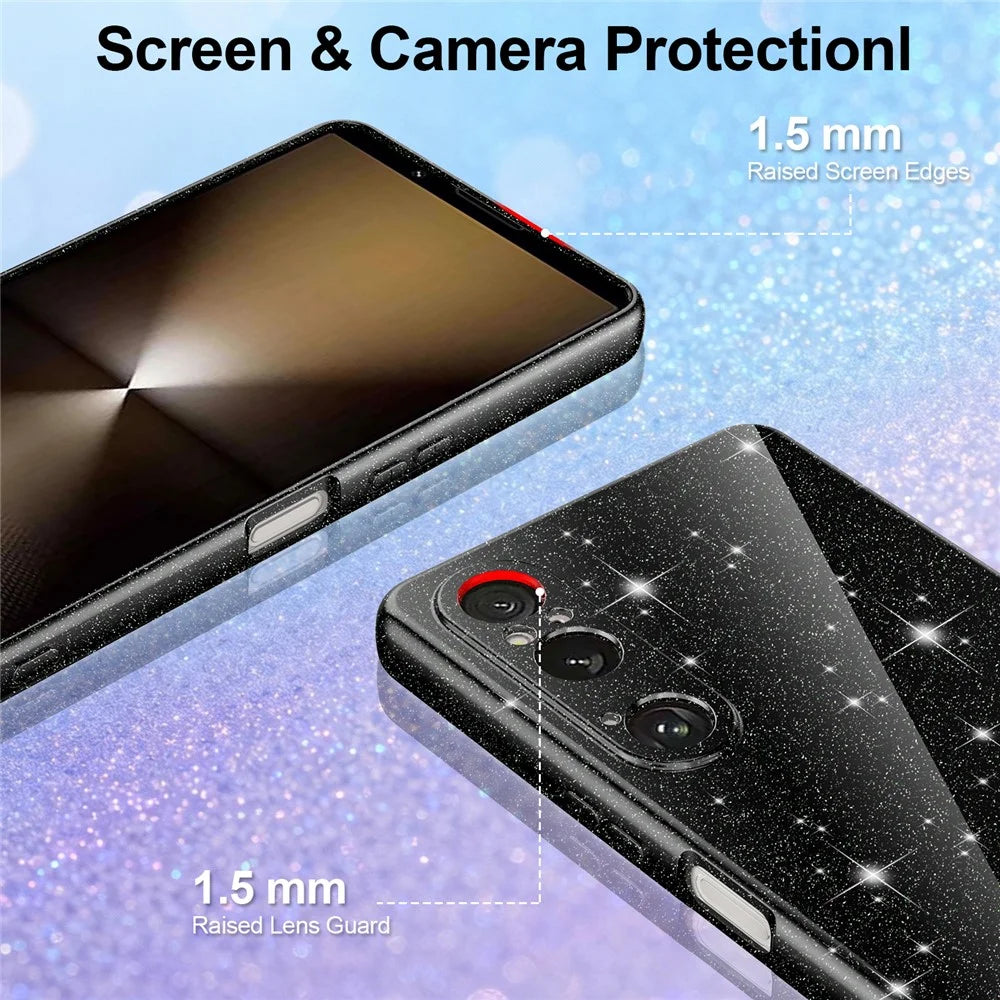 For Sony Xperia 1 VI Magnetic Case Glitter TPU Shockproof Phone Cover with Lanyard - Black - 3
