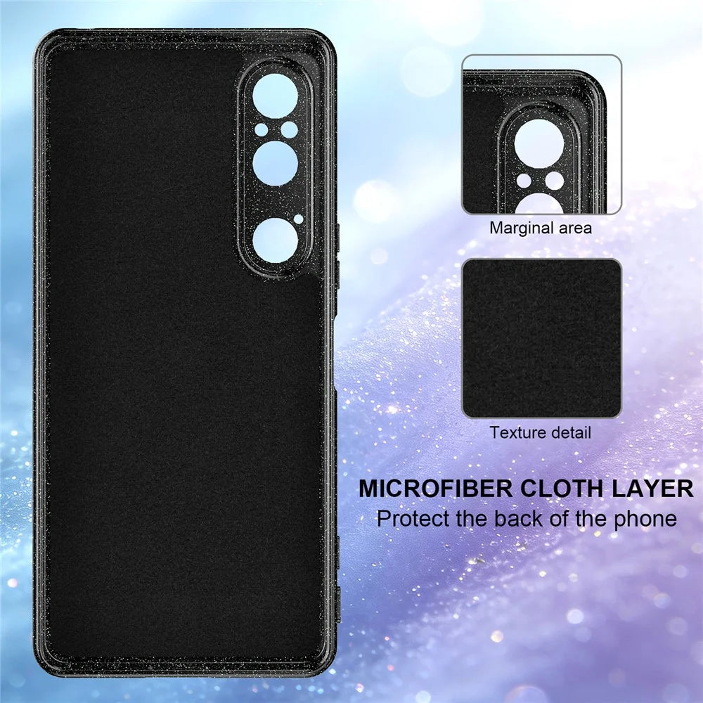 For Sony Xperia 1 VI Magnetic Case Glitter TPU Shockproof Phone Cover with Lanyard - Black - 4