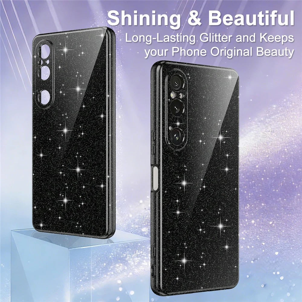 For Sony Xperia 1 VI Magnetic Case Glitter TPU Shockproof Phone Cover with Lanyard - Black - 5