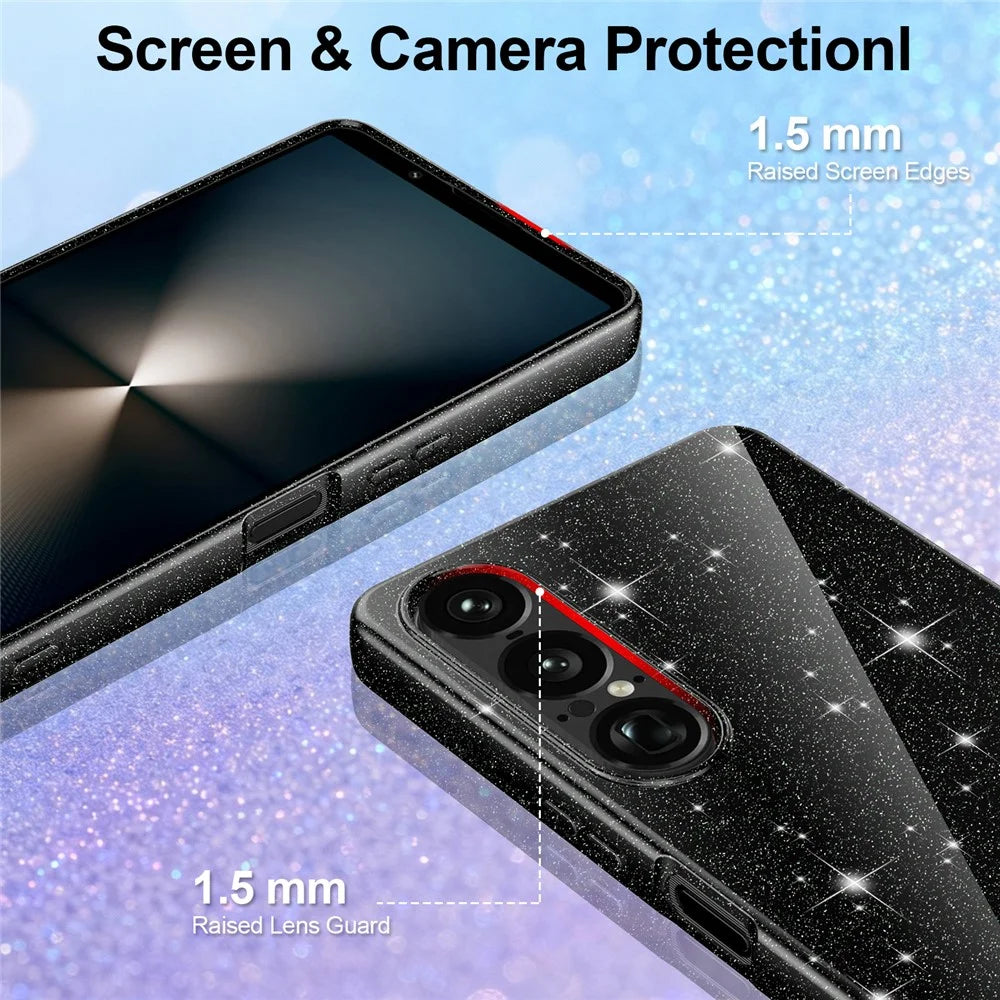 For Sony Xperia 1 VII Magnetic Case Glitter TPU Shockproof Phone Cover with Lanyard - Black - 3