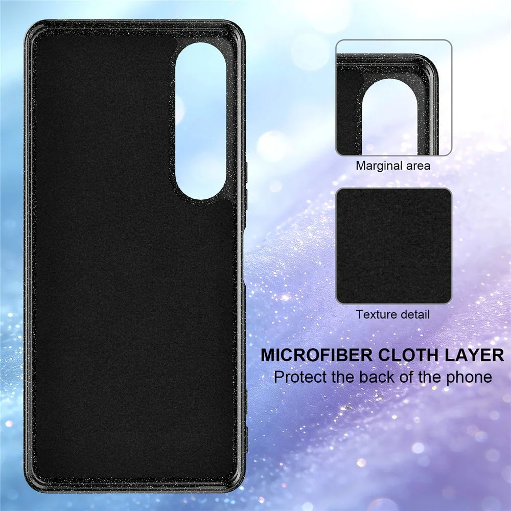 For Sony Xperia 1 VII Magnetic Case Glitter TPU Shockproof Phone Cover with Lanyard - Black - 4
