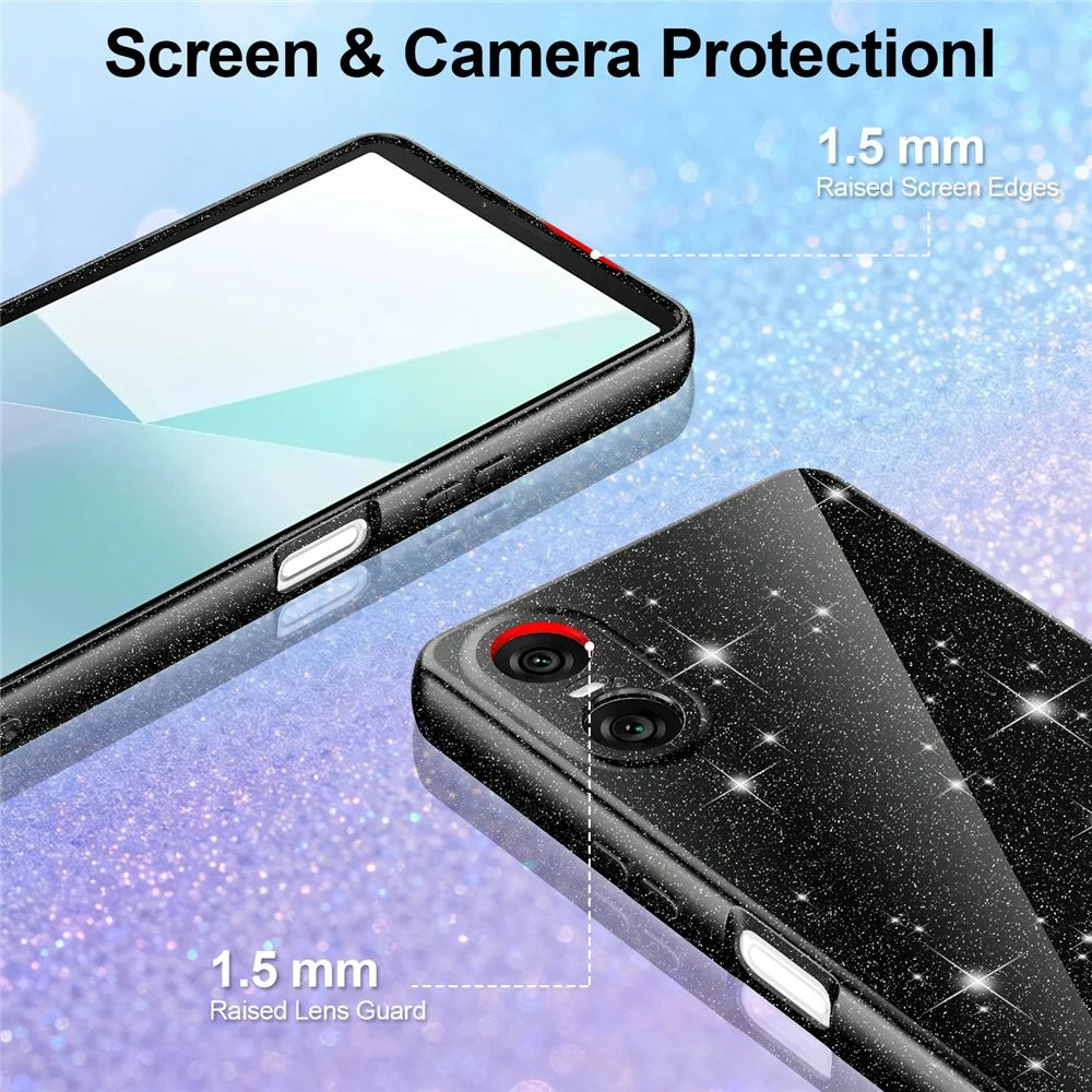 For Sony Xperia 10 VI Magnetic Case Glitter TPU Shockproof Phone Cover with Lanyard - Black - 3