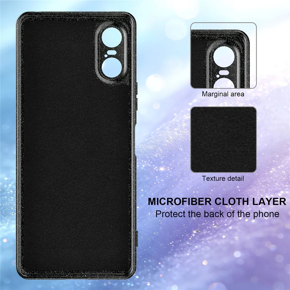 For Sony Xperia 10 VI Magnetic Case Glitter TPU Shockproof Phone Cover with Lanyard - Black - 4