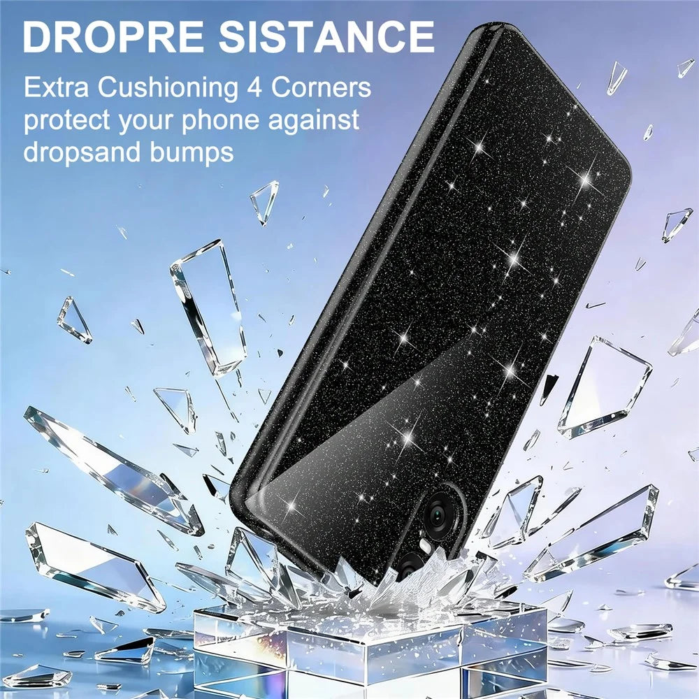 For Sony Xperia 10 VI Magnetic Case Glitter TPU Shockproof Phone Cover with Lanyard - Black - 6