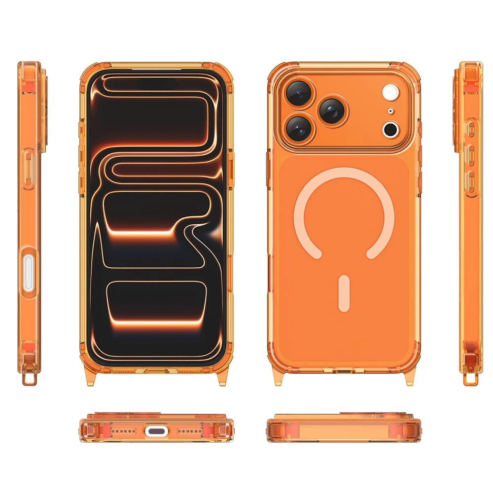 For iPhone 17 Pro Max Magnetic Case TPU Shockproof Clear Phone Cover with Removable Corner Pads Compatible with MagSafe - Transparent Orange - 3