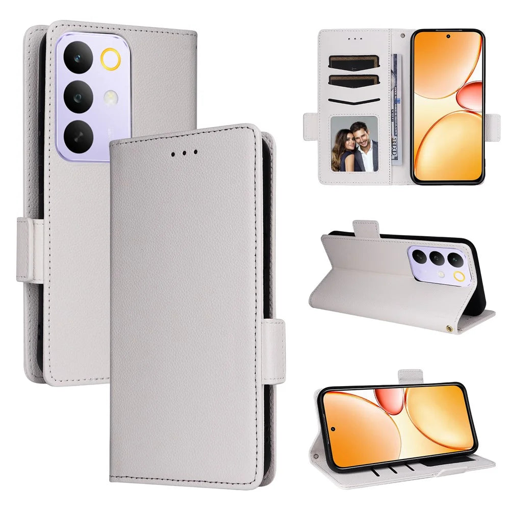 For Realme C85 Pro 4G Case Litchi Texture Wallet Leather Phone Cover with Wrist Strap - White - 7