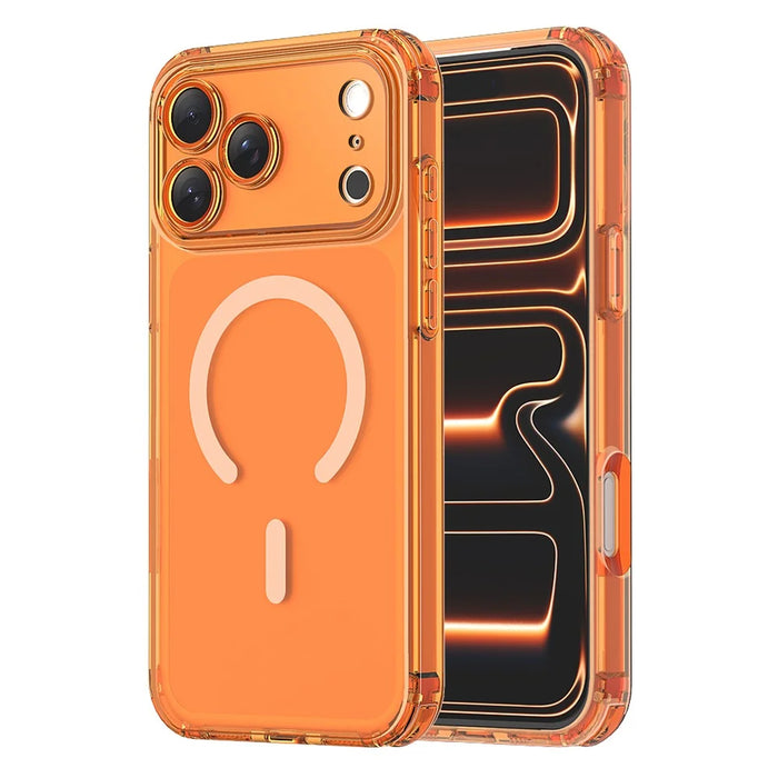 For iPhone 17 Pro Magnetic Case TPU Shockproof Clear Phone Cover with Removable Corner Pads Compatible with MagSafe - Transparent Orange - 2