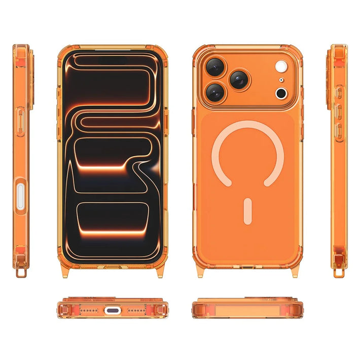 For iPhone 17 Pro Magnetic Case TPU Shockproof Clear Phone Cover with Removable Corner Pads Compatible with MagSafe - Transparent Orange - 3
