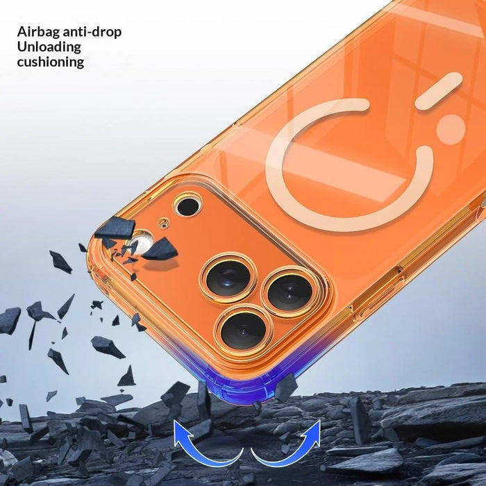 For iPhone 17 Pro Magnetic Case TPU Shockproof Clear Phone Cover with Removable Corner Pads Compatible with MagSafe - Transparent Orange - 4