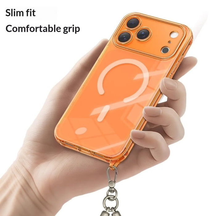 For iPhone 17 Pro Magnetic Case TPU Shockproof Clear Phone Cover with Removable Corner Pads Compatible with MagSafe - Transparent Orange - 5