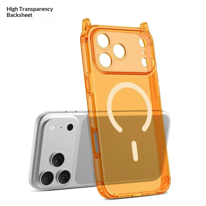 For iPhone 17 Pro Magnetic Case TPU Shockproof Clear Phone Cover with Removable Corner Pads Compatible with MagSafe - Transparent Orange - 6