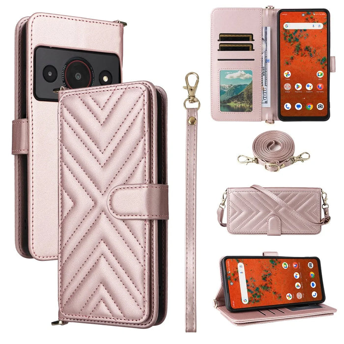 For ZTE Blade A75 Pro 5G / Telstra T-Elite 5G Leather Case Stand Wallet Phone Cover with Shoulder  /  Wrist Strap - Pink - 1
