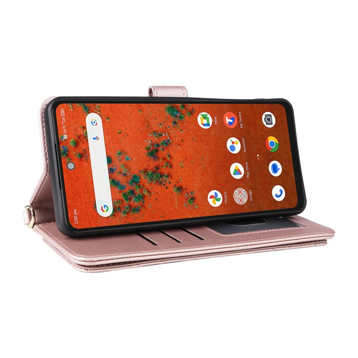 For ZTE Blade A75 Pro 5G / Telstra T-Elite 5G Leather Case Stand Wallet Phone Cover with Shoulder  /  Wrist Strap - Pink - 3