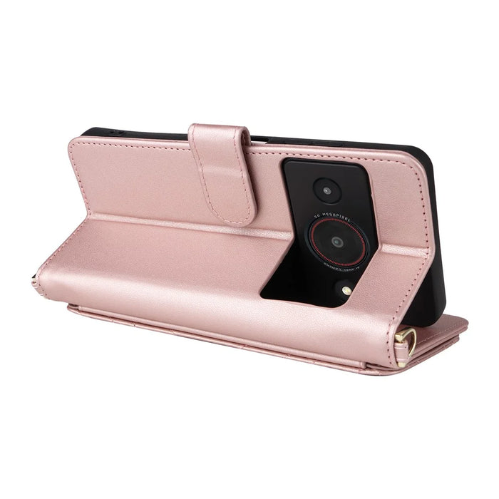 For ZTE Blade A75 Pro 5G / Telstra T-Elite 5G Leather Case Stand Wallet Phone Cover with Shoulder  /  Wrist Strap - Pink - 6