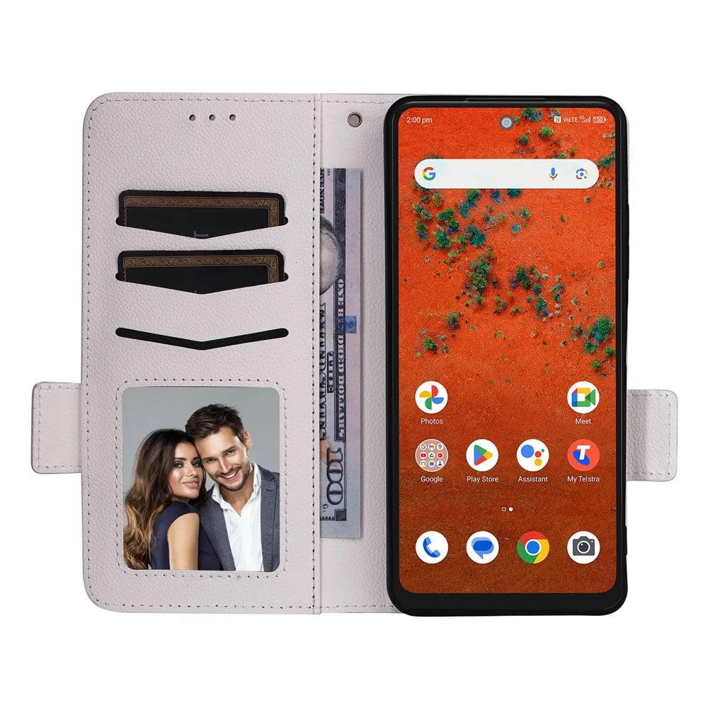 For ZTE Blade A75 Pro 5G / Telstra T-Elite 5G Case Litchi Texture Wallet Leather Phone Cover with Wrist Strap - White - 2