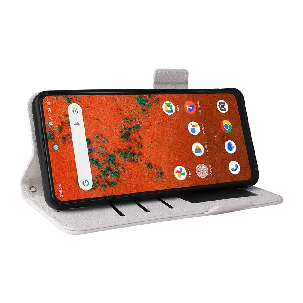 For ZTE Blade A75 Pro 5G / Telstra T-Elite 5G Case Litchi Texture Wallet Leather Phone Cover with Wrist Strap - White - 3