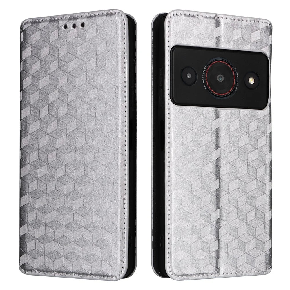 For ZTE Blade A75 Pro 5G / Telstra T-Elite 5G Case Wallet Rhombus Imprinted PU Leather Phone Cover - Silver - 1