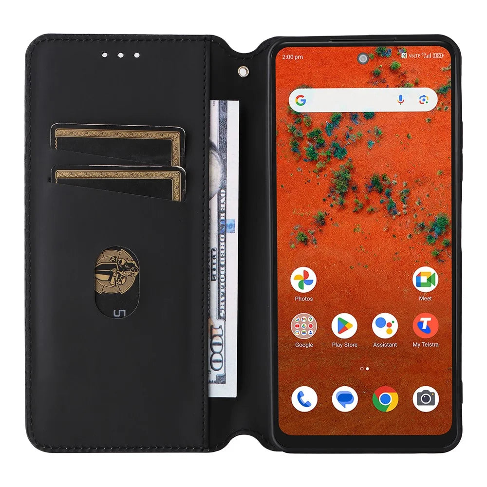 For ZTE Blade A75 Pro 5G / Telstra T-Elite 5G Case Wallet Rhombus Imprinted PU Leather Phone Cover - Silver - 2