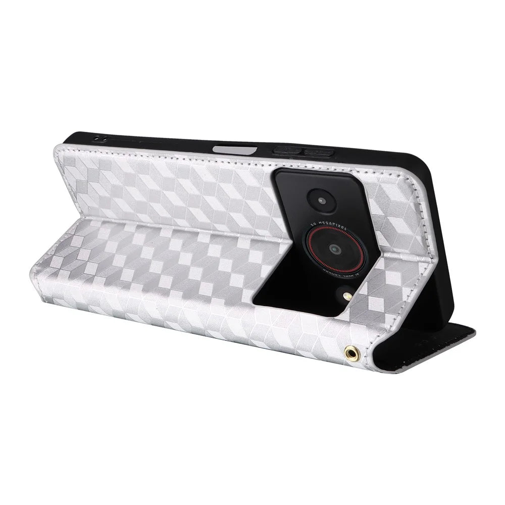 For ZTE Blade A75 Pro 5G / Telstra T-Elite 5G Case Wallet Rhombus Imprinted PU Leather Phone Cover - Silver - 5