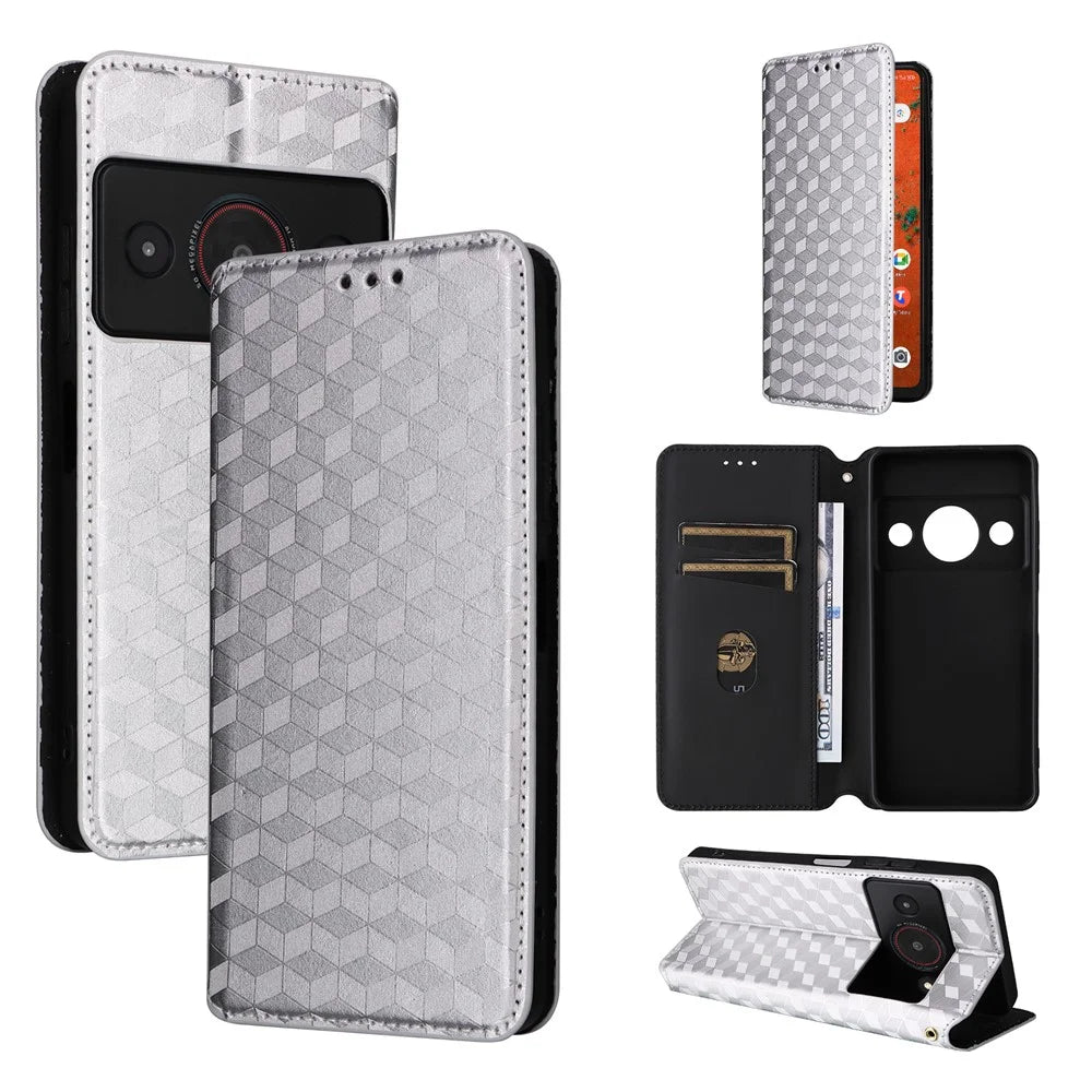For ZTE Blade A75 Pro 5G / Telstra T-Elite 5G Case Wallet Rhombus Imprinted PU Leather Phone Cover - Silver - 6