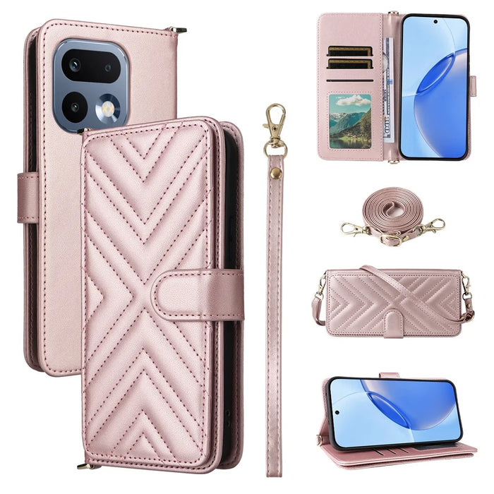 For Realme 16 Pro 5G Leather Case Stand Wallet Phone Cover with Shoulder / Wrist Strap - Pink - 1
