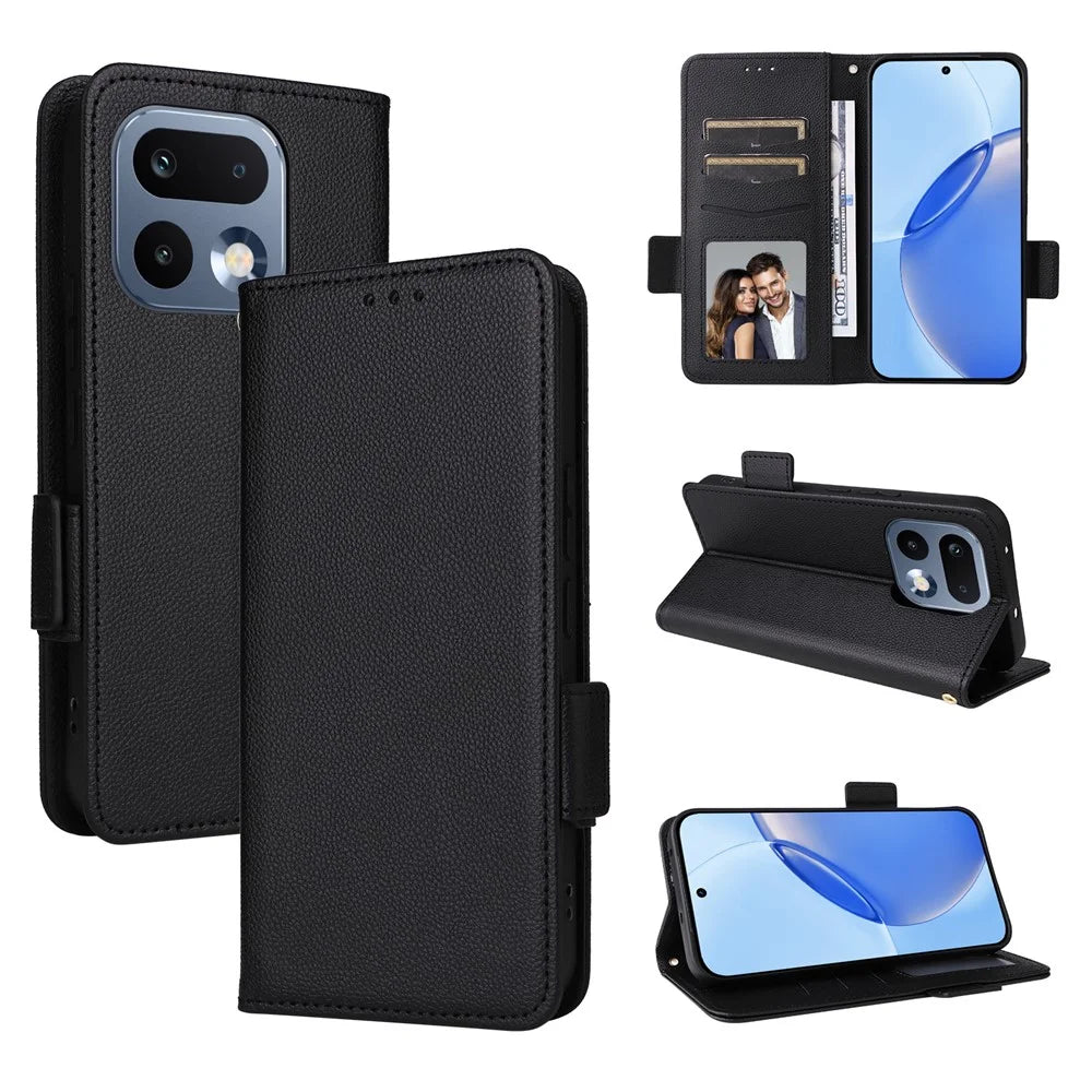 For Realme 16 Pro 5G Case Litchi Texture Wallet Leather Phone Cover with Wrist Strap - Black - 7