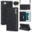 For iPhone 7 / 8 4.7 inch / SE (2020) / SE (2022) Rhombus Imprinted Phone Stand Case PU Leather Zipper Pocket Wallet Cover with Shoulder Strap - Black - 1