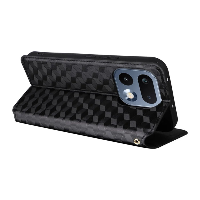 For Realme 16 Pro 5G Case Wallet Rhombus Imprinted PU Leather Phone Cover - Black - 5