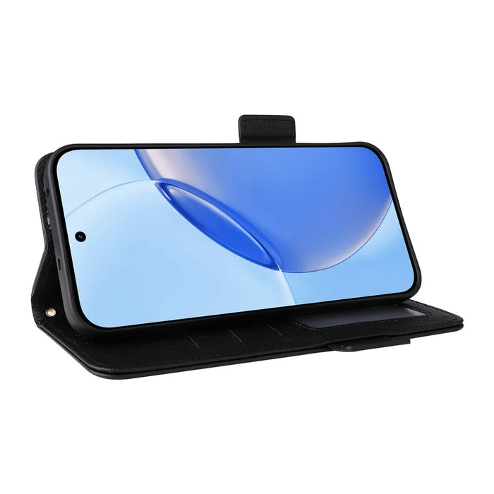 For Realme 16 Pro+ 5G Case Litchi Texture Wallet Leather Phone Cover with Wrist Strap - Black - 3