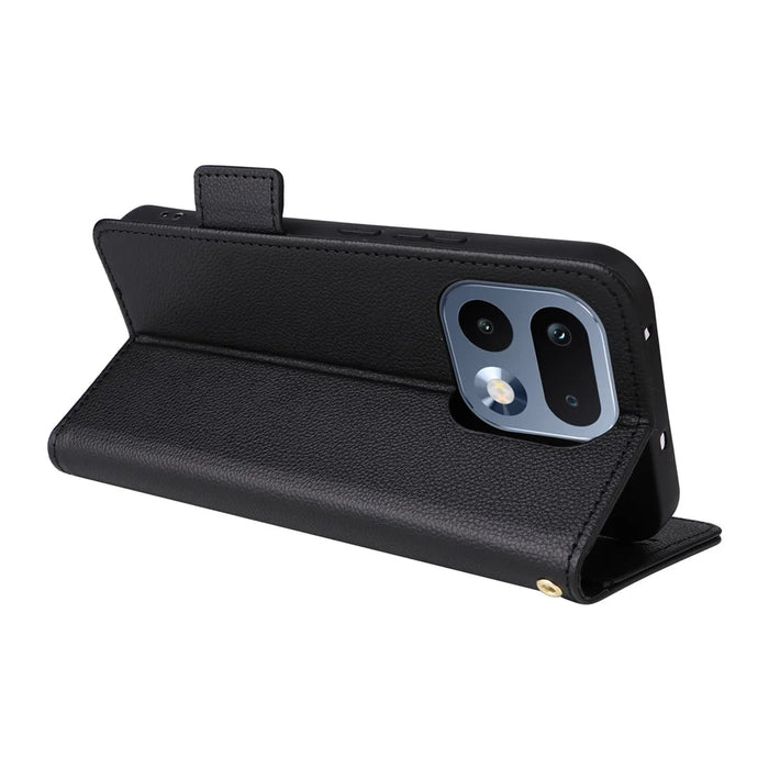 For Realme 16 Pro+ 5G Case Litchi Texture Wallet Leather Phone Cover with Wrist Strap - Black - 4