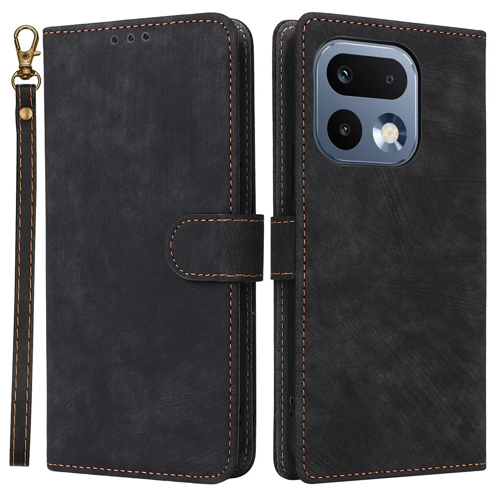 For Realme 16 Pro+ 5G Case Wallet RFID Blocking PU Leather Phone Cover Stand with Strap - Black - 1