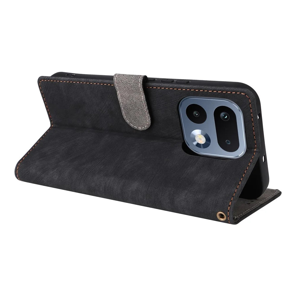 For Realme 16 Pro+ 5G Case Wallet RFID Blocking PU Leather Phone Cover Stand with Strap - Black - 5