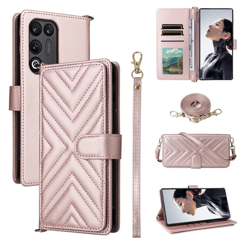 For ZTE nubia RedMagic 11 Air 5G Leather Case Stand Wallet Phone Cover with Shoulder  /  Wrist Strap - Pink - 1