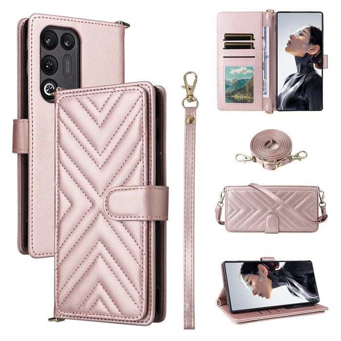 For ZTE nubia RedMagic 11 Air 5G Leather Case Stand Wallet Phone Cover with Shoulder  /  Wrist Strap - Pink - 1