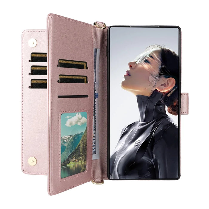 For ZTE nubia RedMagic 11 Air 5G Leather Case Stand Wallet Phone Cover with Shoulder  /  Wrist Strap - Pink - 2