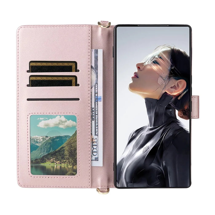 For ZTE nubia RedMagic 11 Air 5G Leather Case Stand Wallet Phone Cover with Shoulder  /  Wrist Strap - Pink - 3
