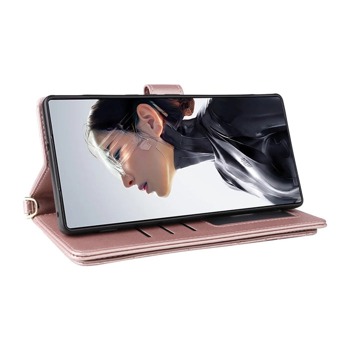 For ZTE nubia RedMagic 11 Air 5G Leather Case Stand Wallet Phone Cover with Shoulder  /  Wrist Strap - Pink - 5