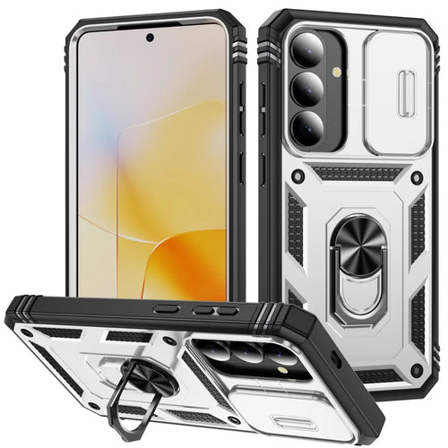 For Samsung Galaxy S26+ Case TPU + PC Slide Camshield Kickstand Phone Cover - White - 1