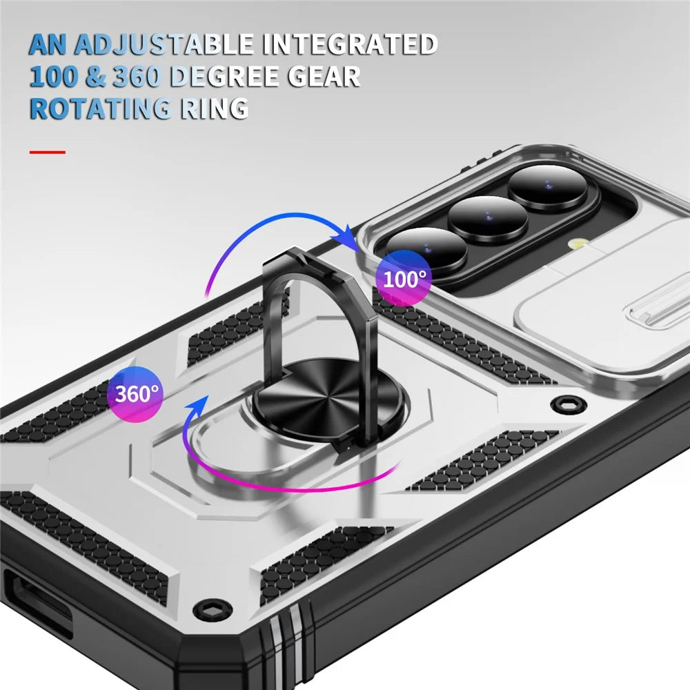 For Samsung Galaxy S26+ Case TPU + PC Slide Camshield Kickstand Phone Cover - White - 2