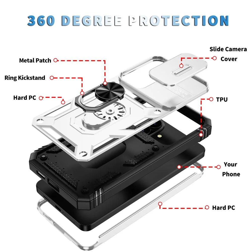 For Samsung Galaxy S26+ Case TPU + PC Slide Camshield Kickstand Phone Cover - White - 4
