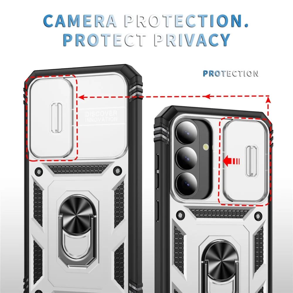 For Samsung Galaxy S26+ Case TPU + PC Slide Camshield Kickstand Phone Cover - White - 5