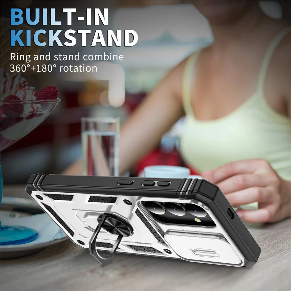 For Samsung Galaxy S26+ Case TPU + PC Slide Camshield Kickstand Phone Cover - White - 6