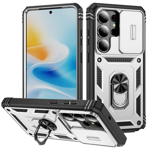 For Samsung Galaxy S26 Ultra Case TPU + PC Slide Camshield Kickstand Phone Cover - White - 1