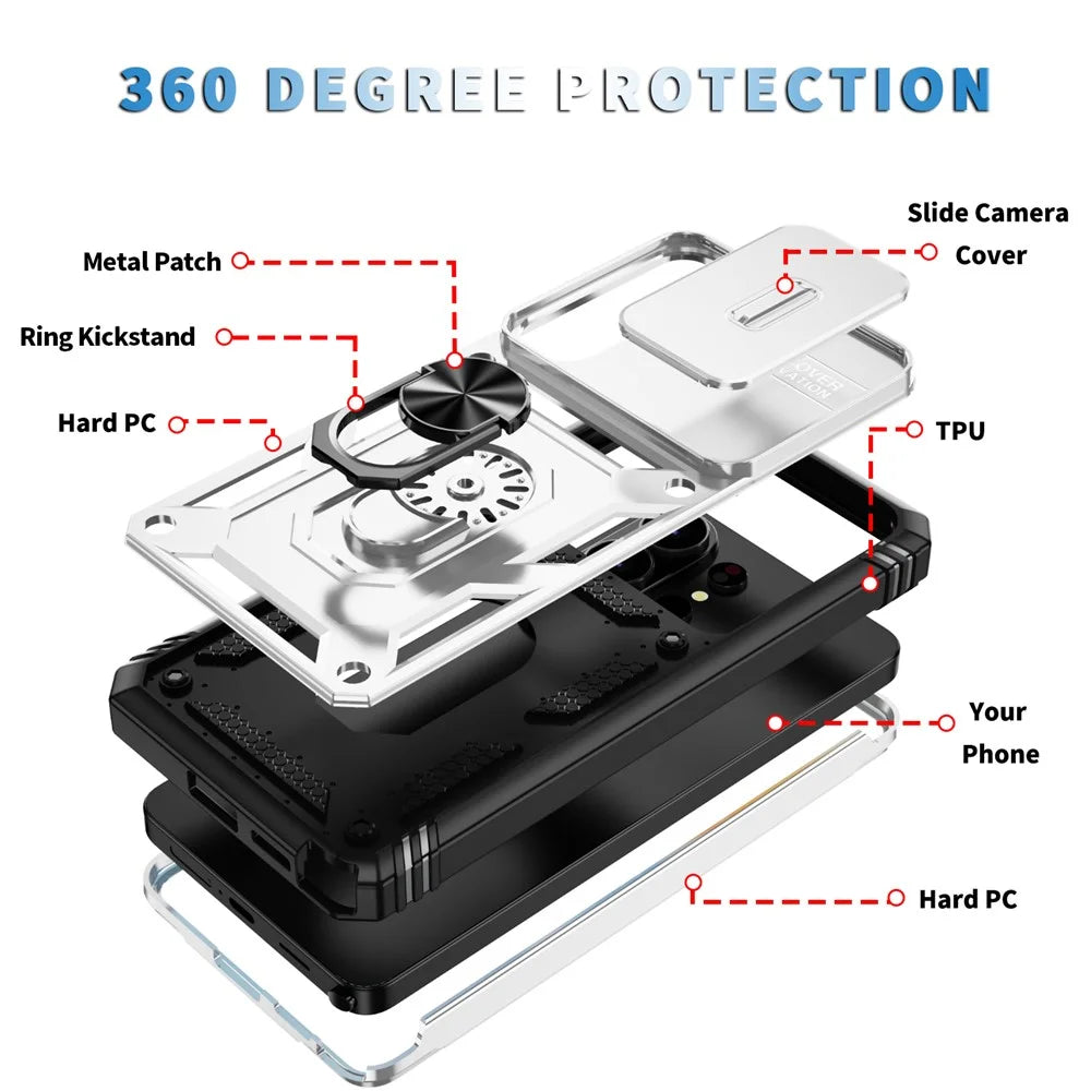 For Samsung Galaxy S26 Ultra Case TPU + PC Slide Camshield Kickstand Phone Cover - White - 2