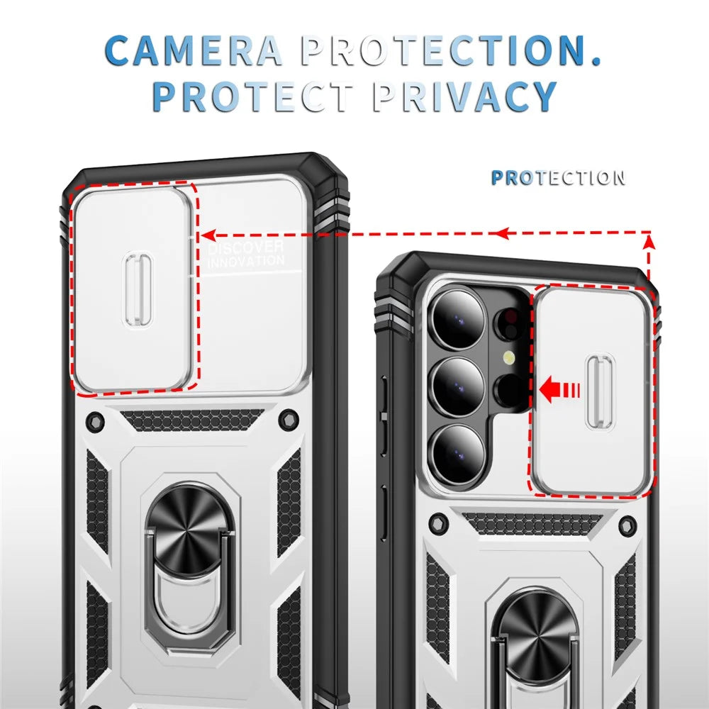 For Samsung Galaxy S26 Ultra Case TPU + PC Slide Camshield Kickstand Phone Cover - White - 3