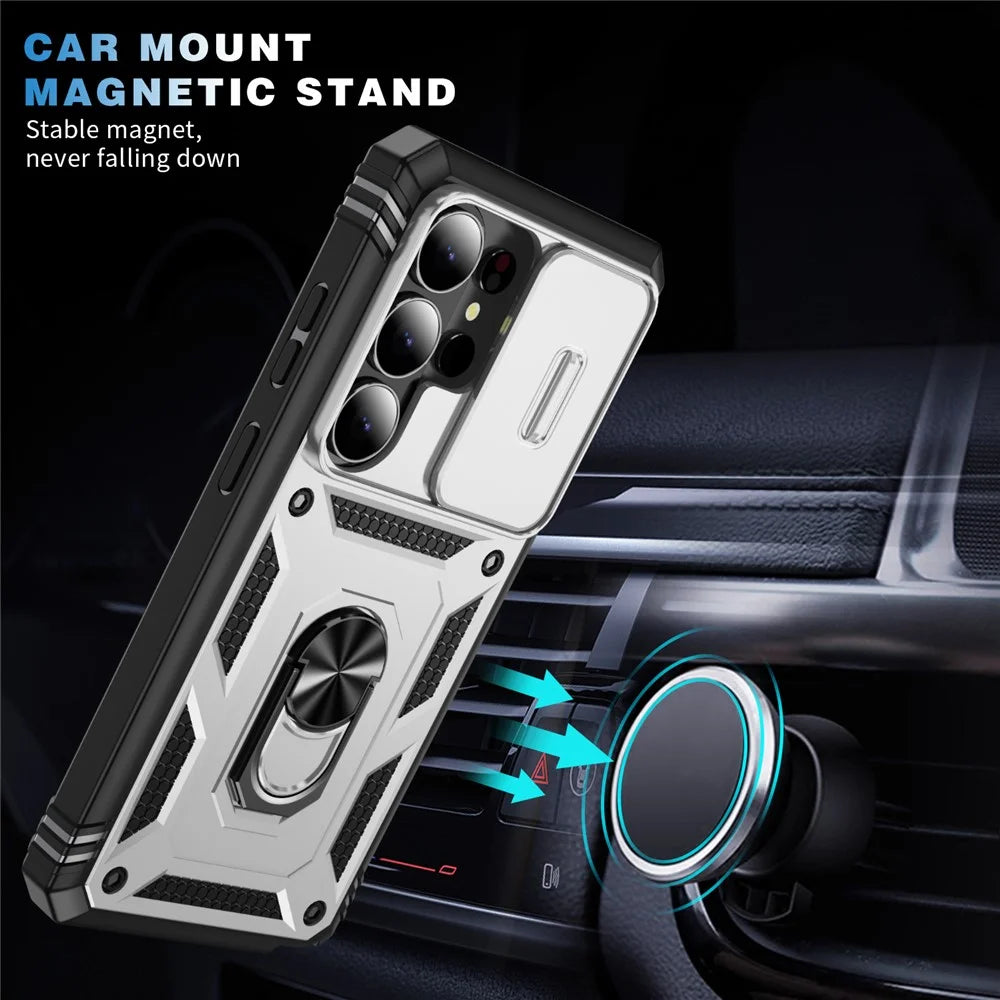 For Samsung Galaxy S26 Ultra Case TPU + PC Slide Camshield Kickstand Phone Cover - White - 6